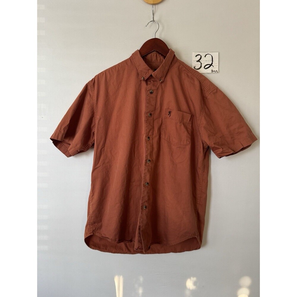Browning Shirt Mens Large Rust Orange Short Sleeve Button Up Hunting Outdoor